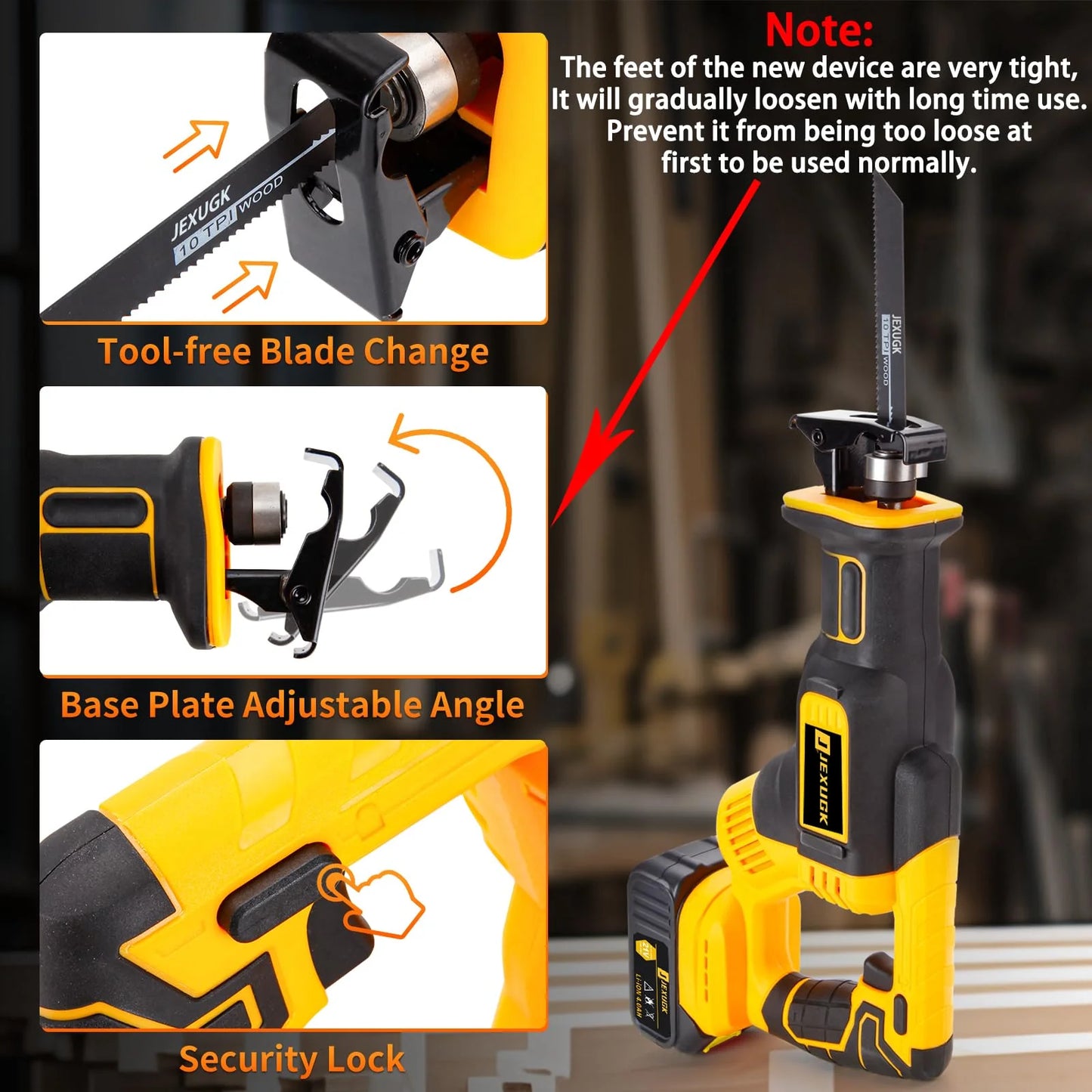 JEXUGK 21V 2 x 4.0Ah Battery Brushless Power Cordless Saw