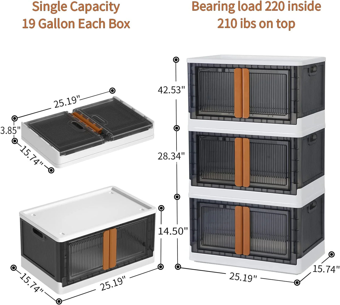 HAIXIN 3 Pack 19 Gal Collapsible Storage Bins with Lids & Door