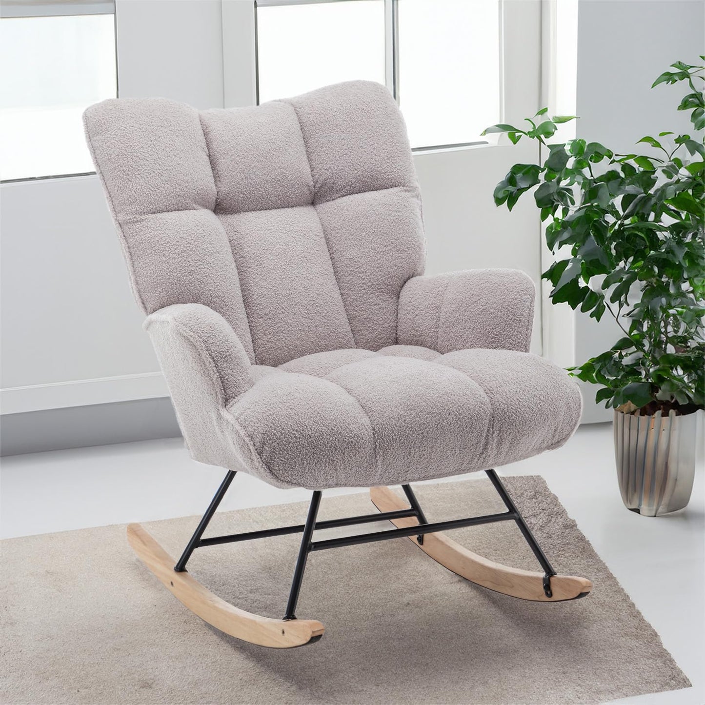 SAETSFEG Nursery Rocking Chair with High Backrest