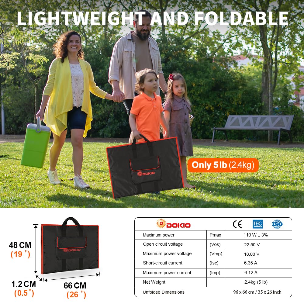 DOKIO 110w 18v Portable Foldable Solar Panel Kit