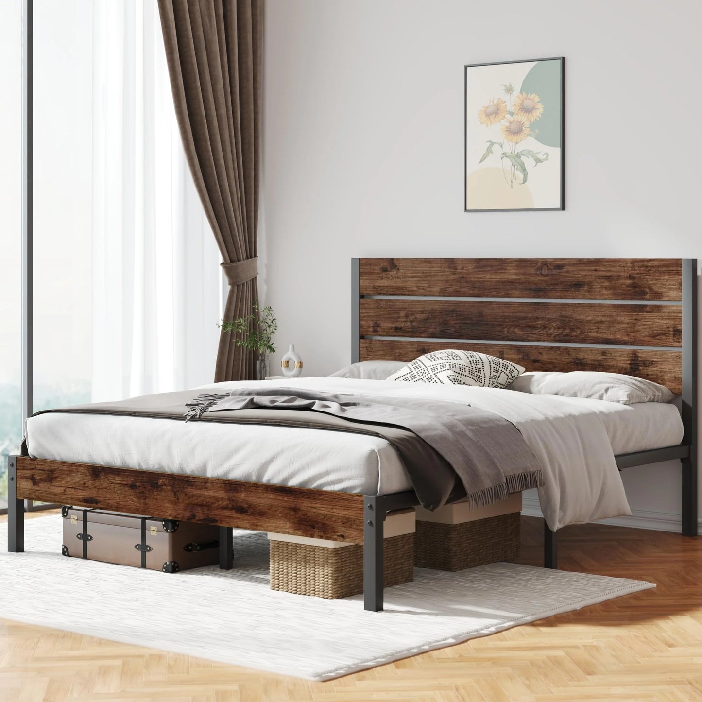 Fluest Queen Bed Frame with Headboard and Footboard