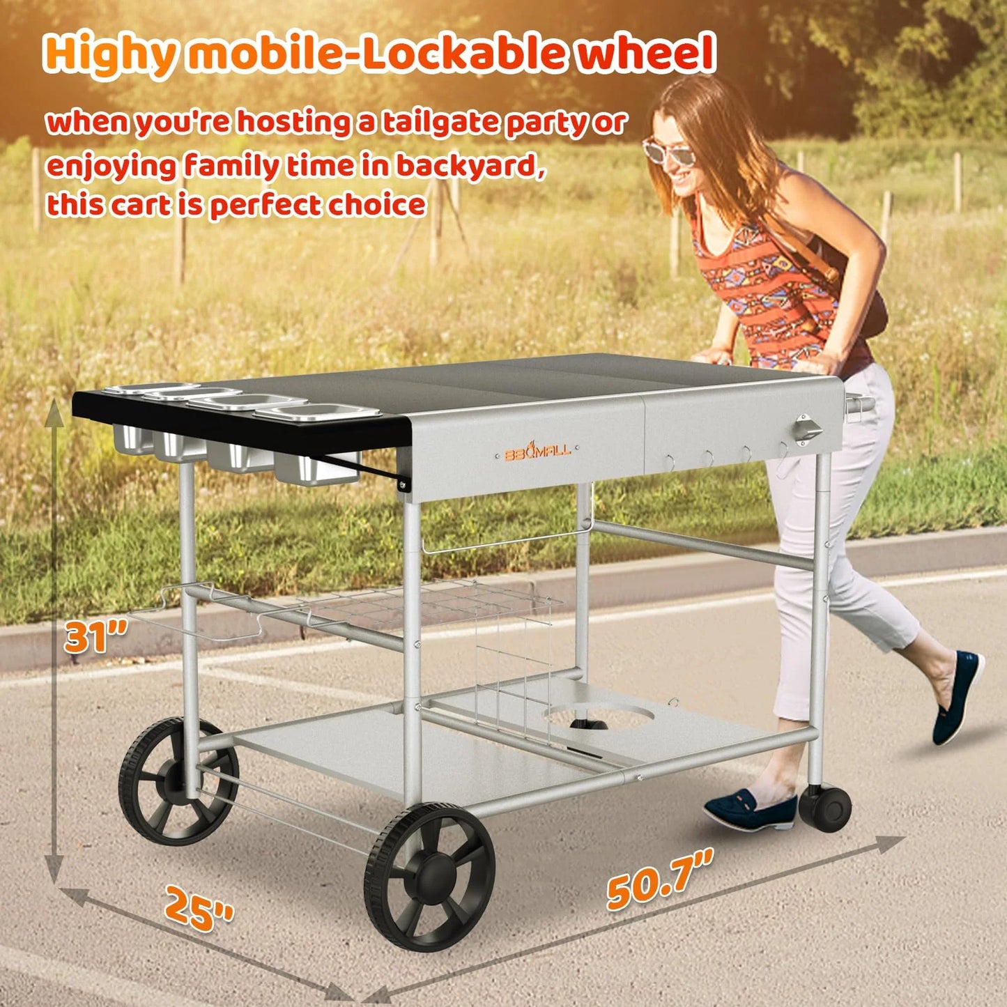 BBQMall Pizza Oven Cart Table for Ooni Koda/Karu/Fyra