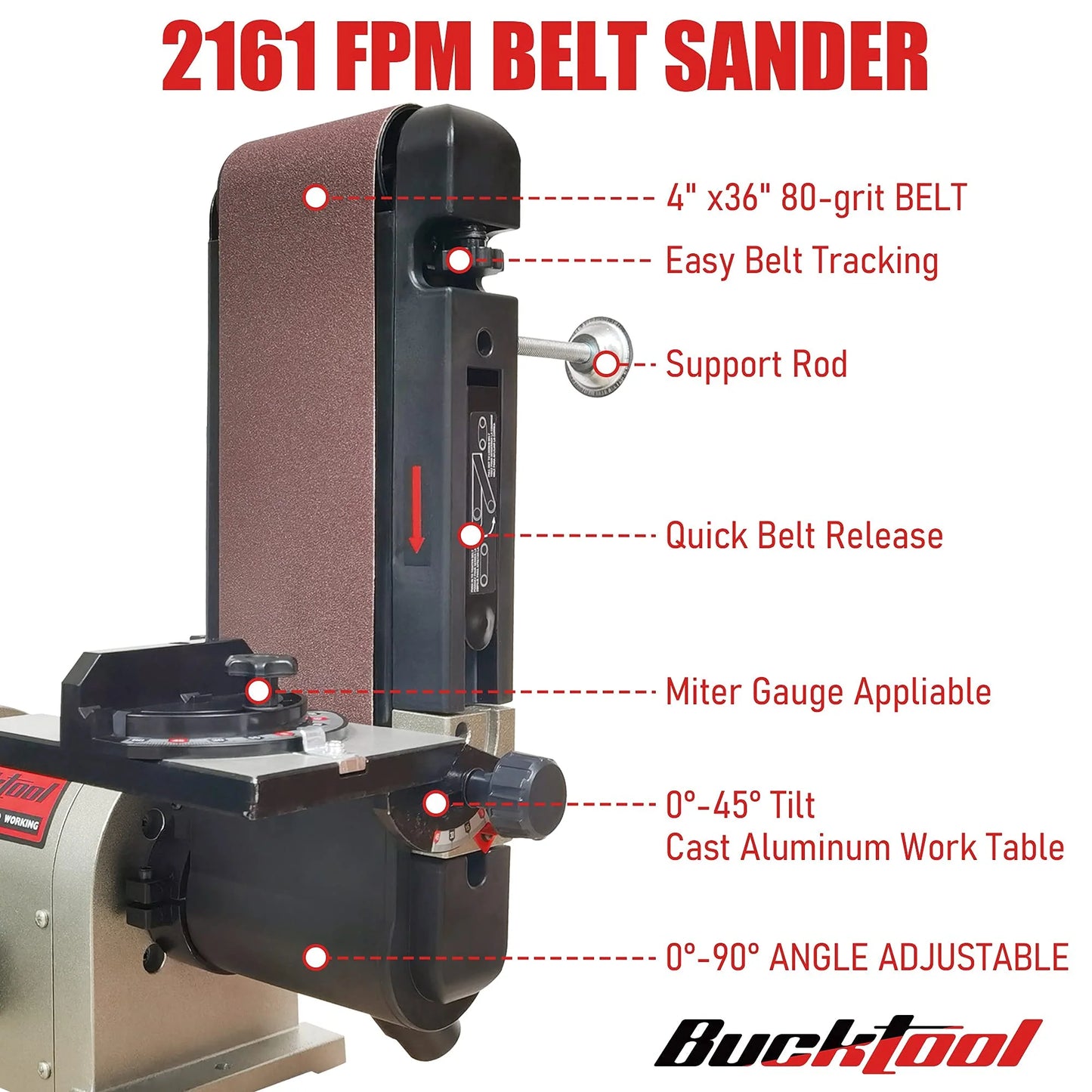 BUCKTOOL 5.0A Belt Disc Sander with 3/4HP Direct-drive Motor