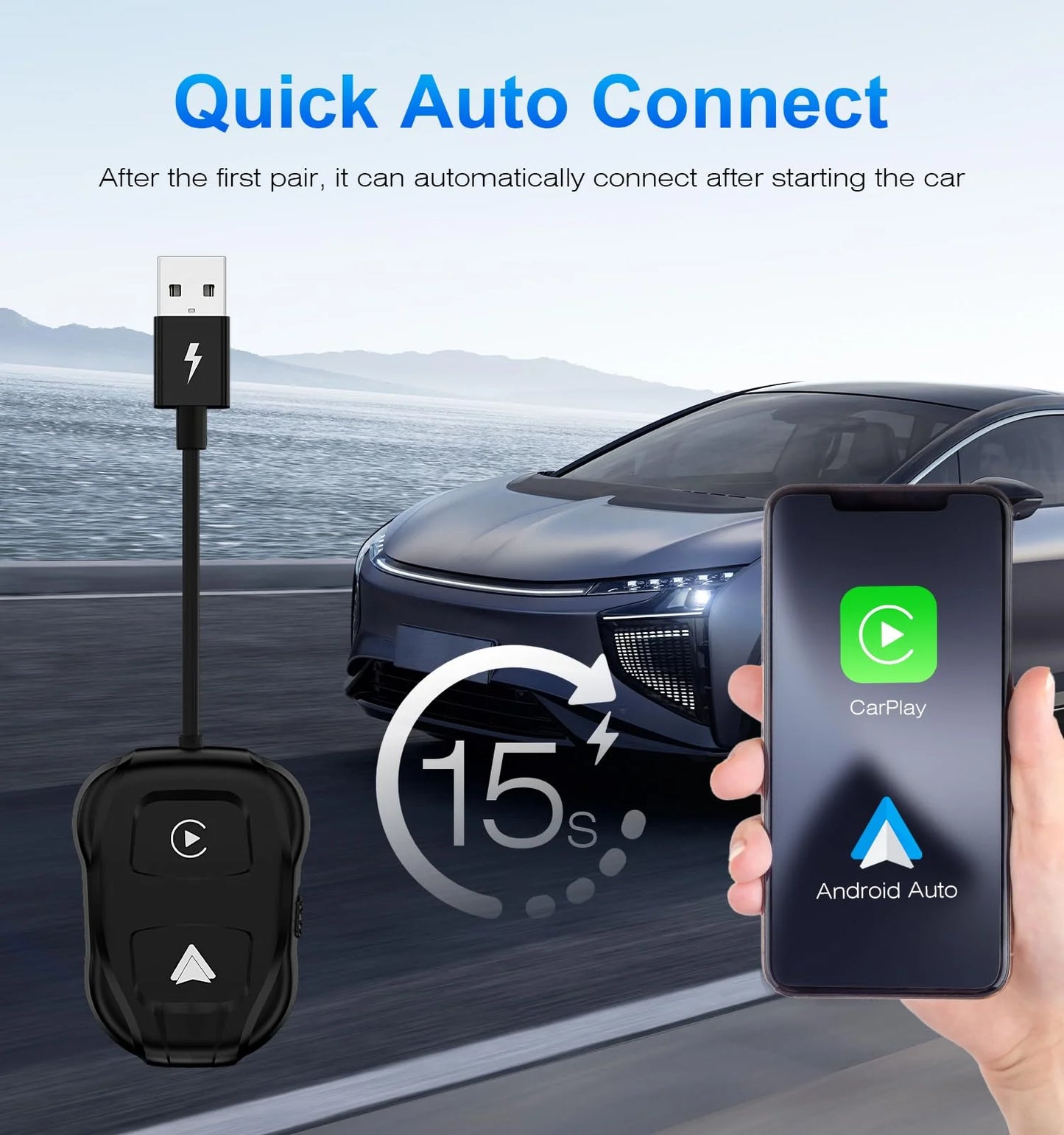 ITIDU Wireless Carplay/Android Auto Adapter, Plug & Play Setup