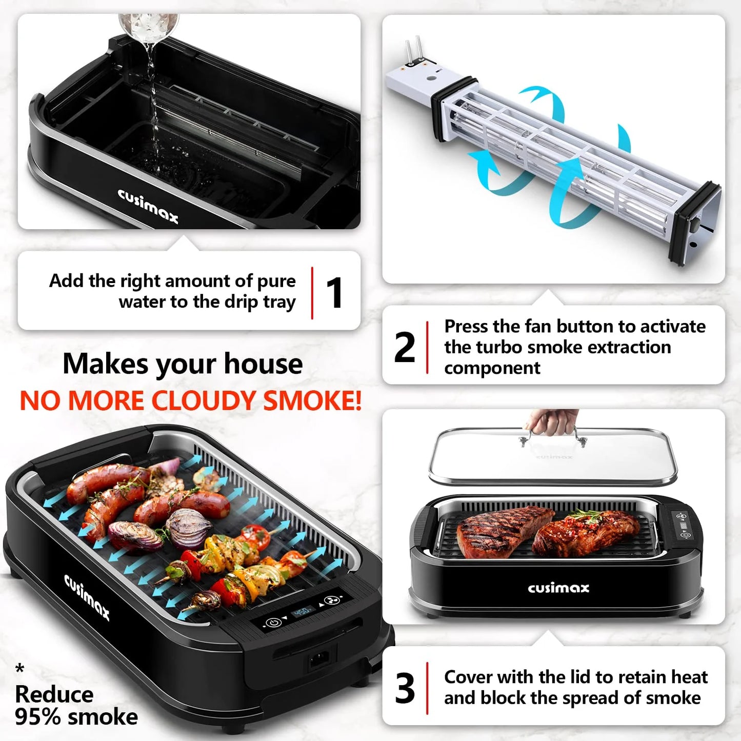 CUSIMAX Smokeless 1500W Electric Grill Indoor