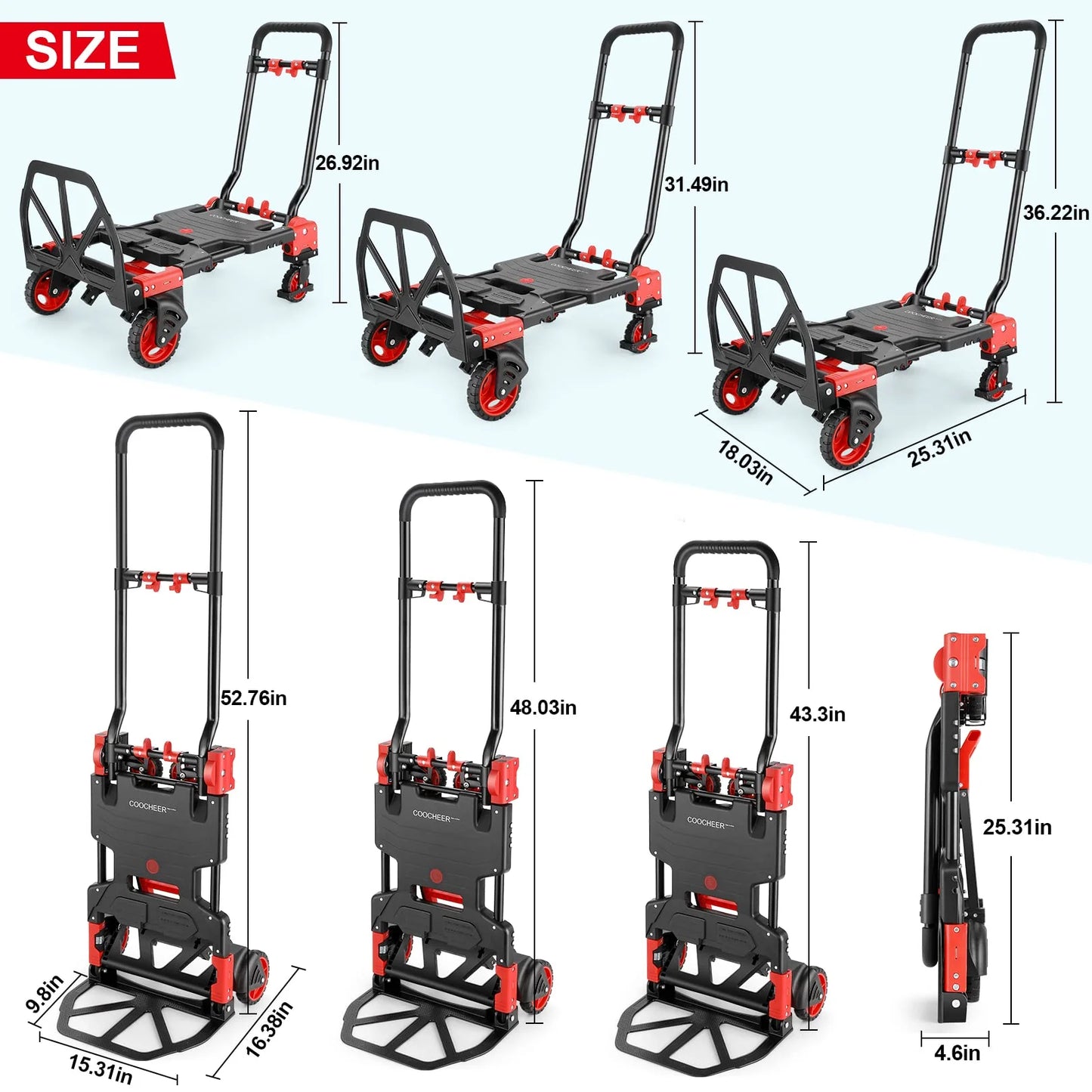 COOCHEER 330LB Folding Hand Truck Heavy Duty Carrying