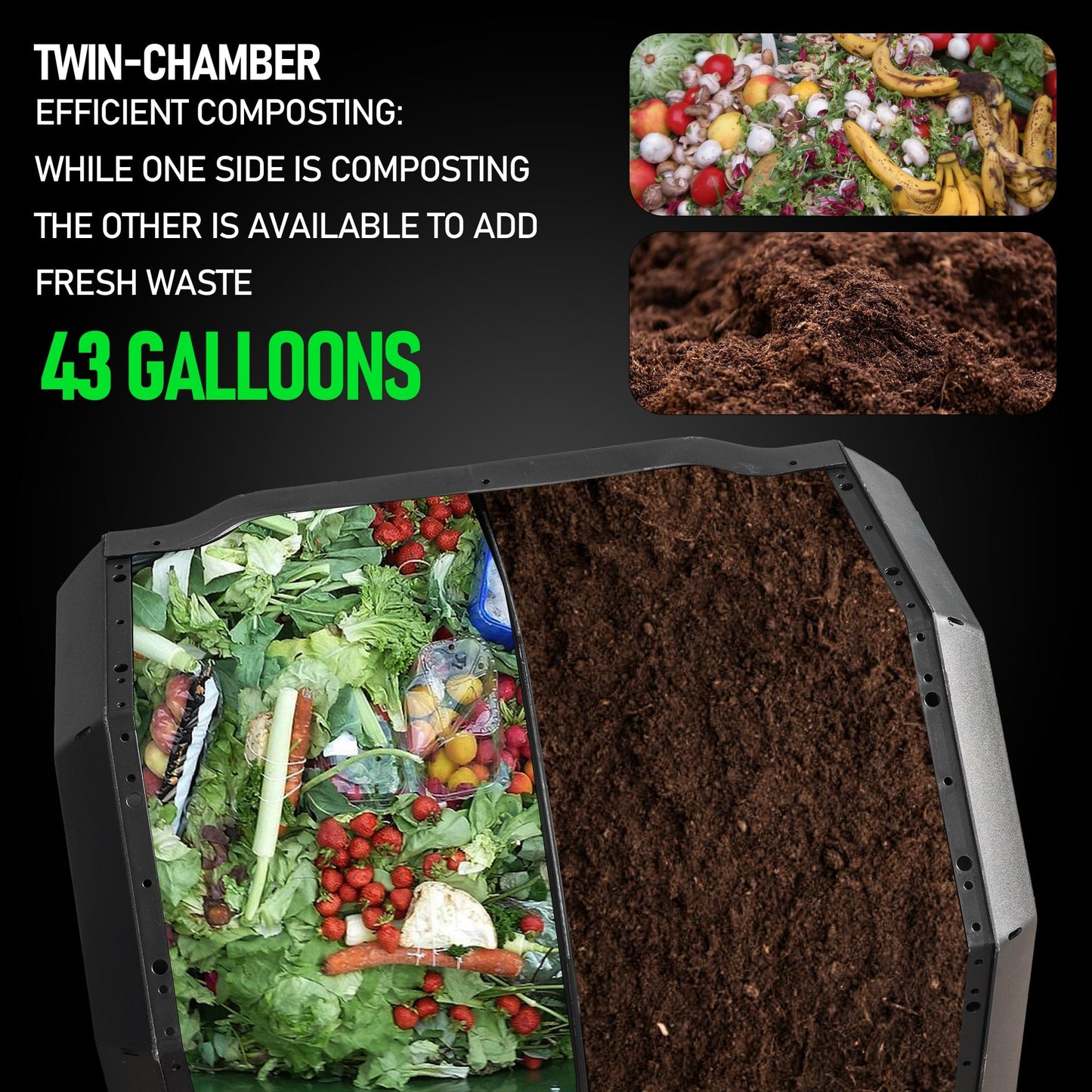 Hourleey 43 Gallon Dual Chamber Tumbling Composting Bin