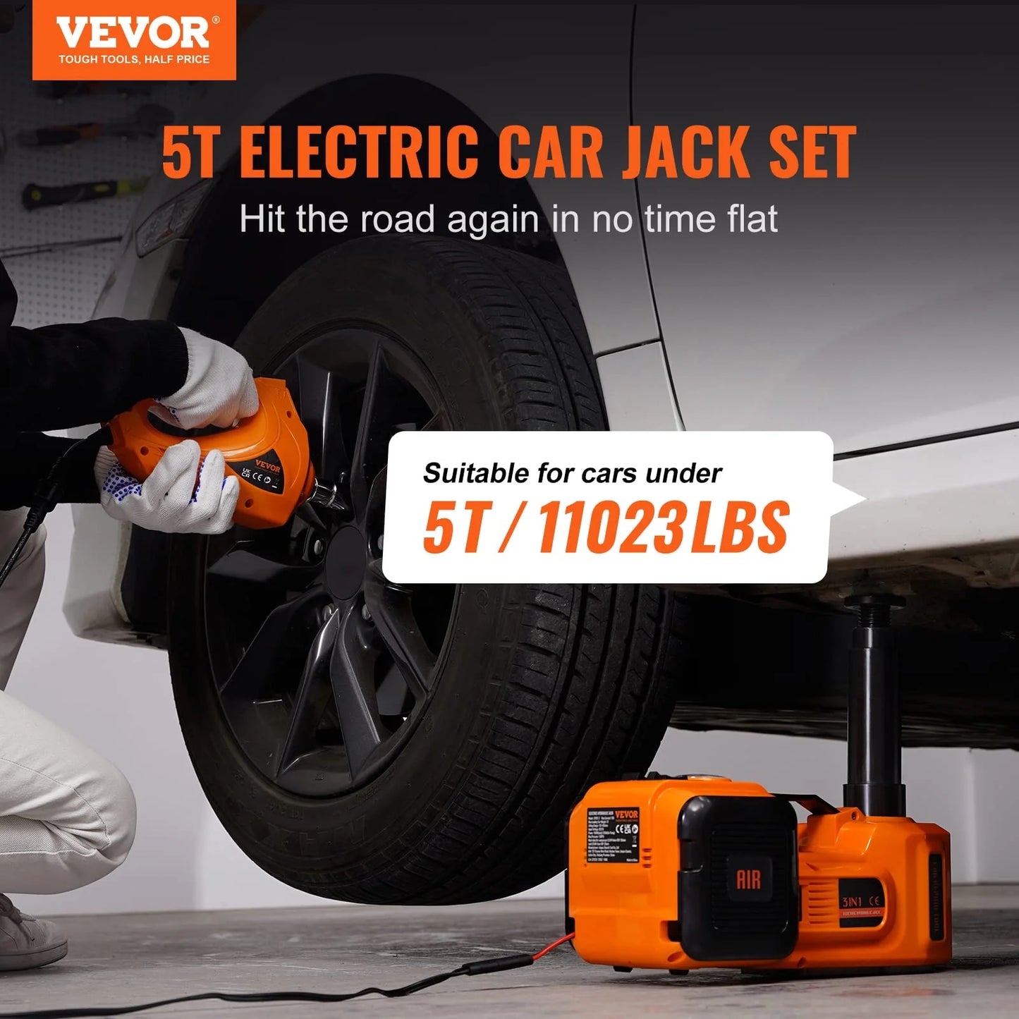 VEVOR Electric 5 Ton/11023 LBS Car Jack with Impact Wrench