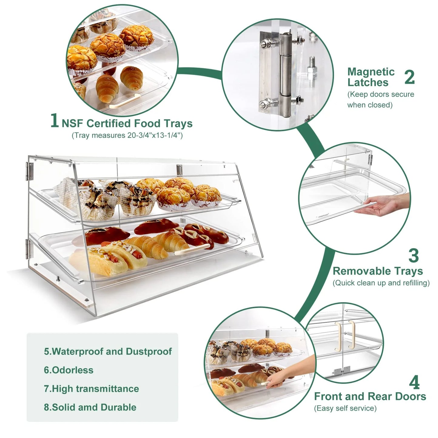 YBSVO 2 Tray Bakery Display Case with Front and Rear Doors