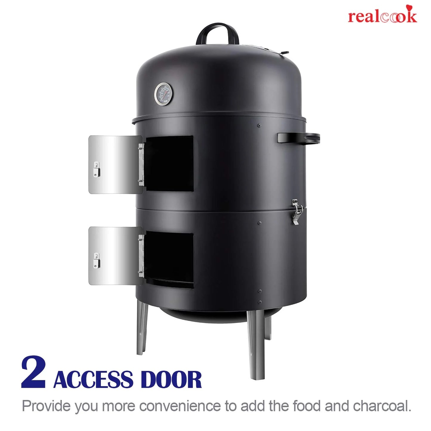 Realcook Vertical 17 Inch Steel Charcoal Smoker