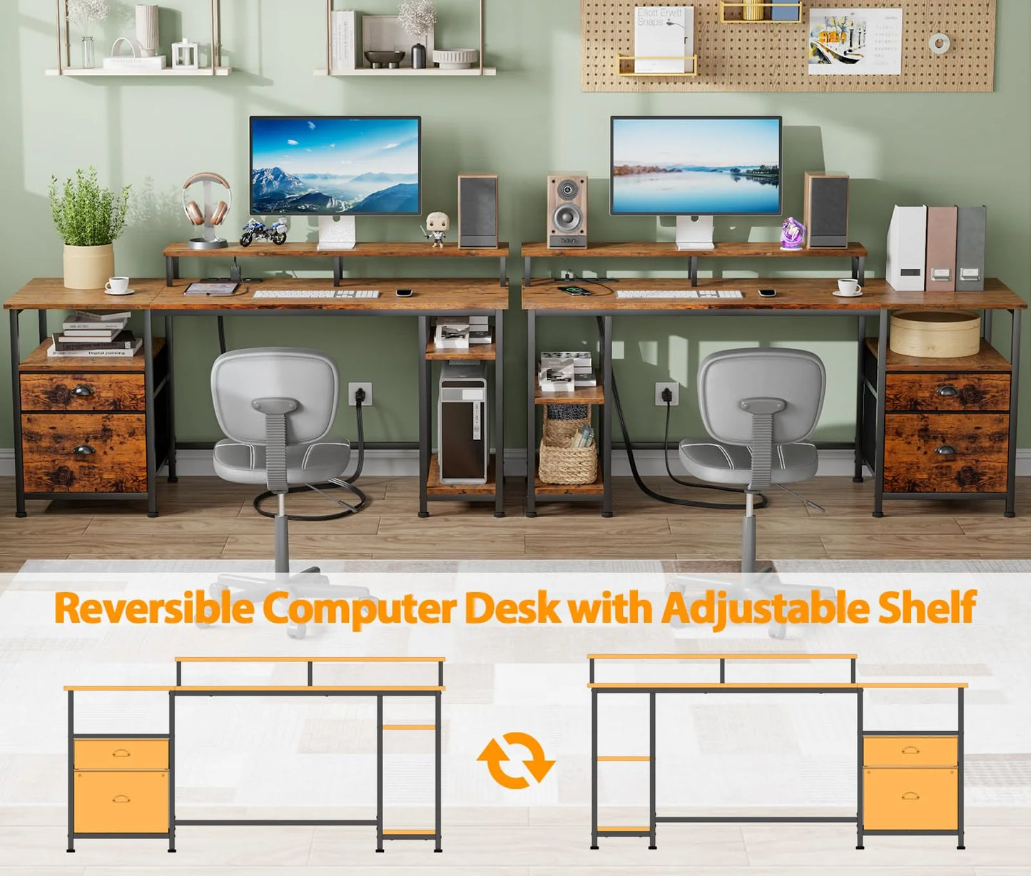 Furologee 61" Computer Desk with Power Outlet and USB Ports