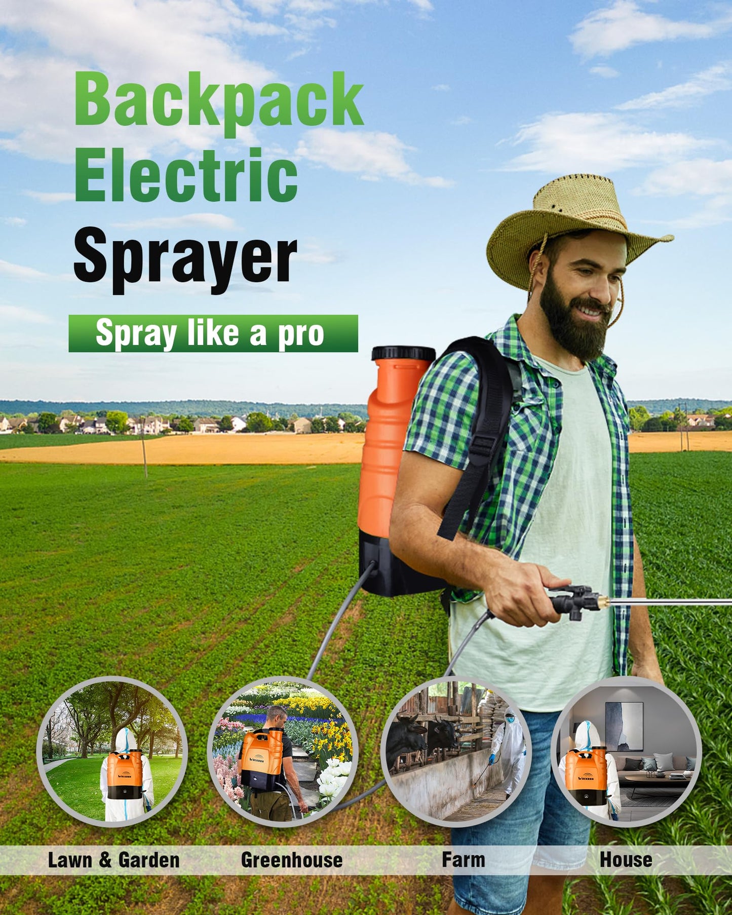 WOEKBON 4 Gallon Electric Garden Pump Sprayer