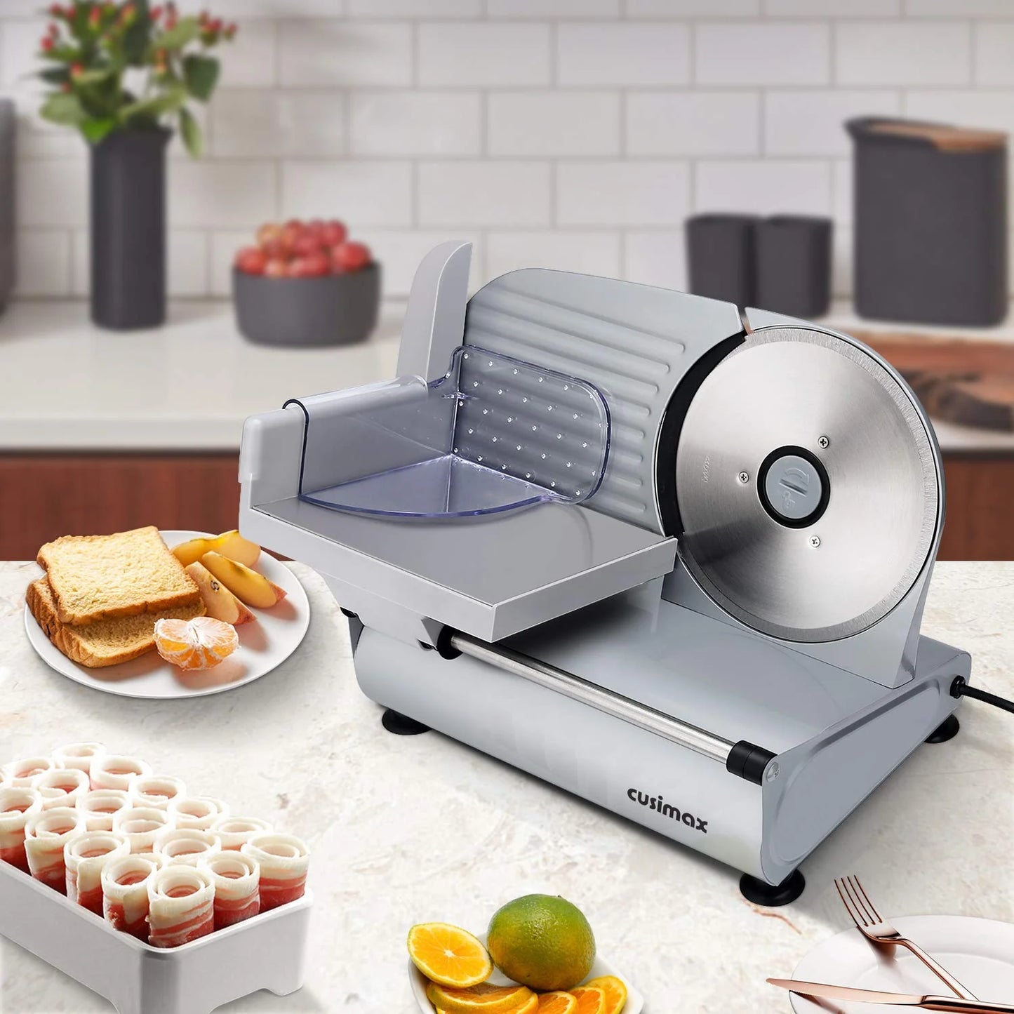 CUSIMAX Electric Deli Food Slicer with Two Stainless Steel Blades