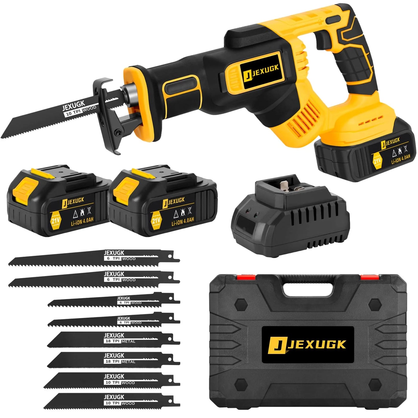 JEXUGK 21V 2 x 4.0Ah Battery Brushless Power Cordless Saw