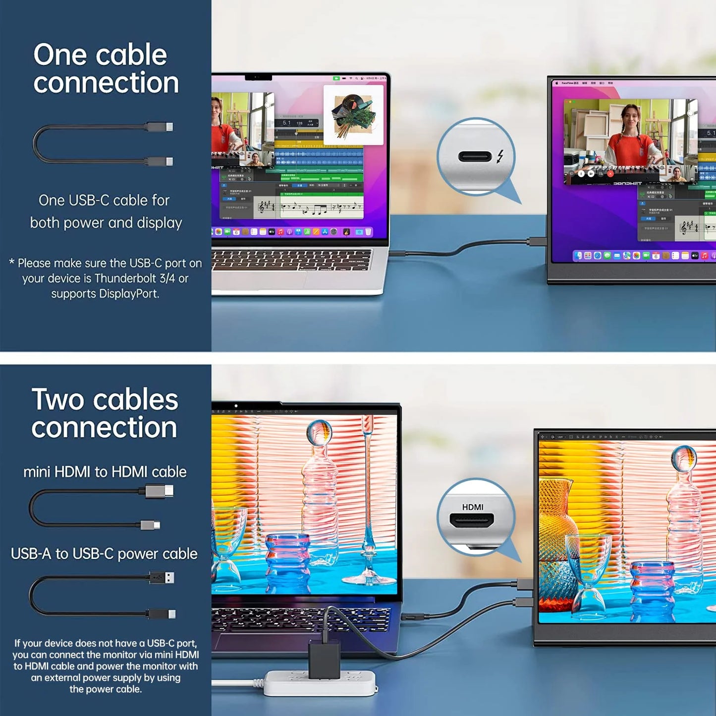 ForHelp 15.6 Inch 1080P Portable Monitor with USB-C HDMI