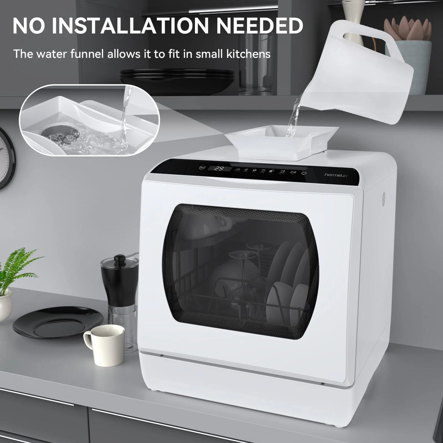 Hermitlux Countertop Dishwasher With 5-Liter Built-in Water Tank