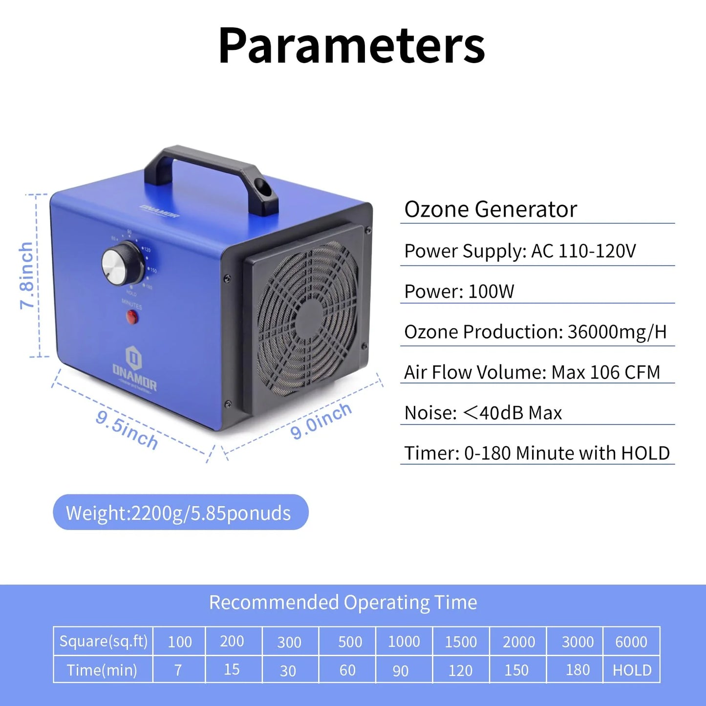 ONAMOR Ozone Generator 36000 mg/h for Home, Car, Smoke