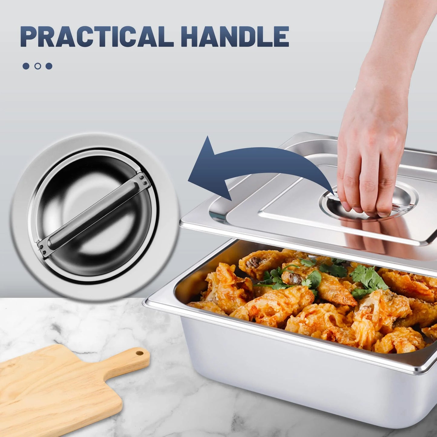 BIEAMA 6-Pack Full Size Steam Table Pan Cover, Lid with Handle