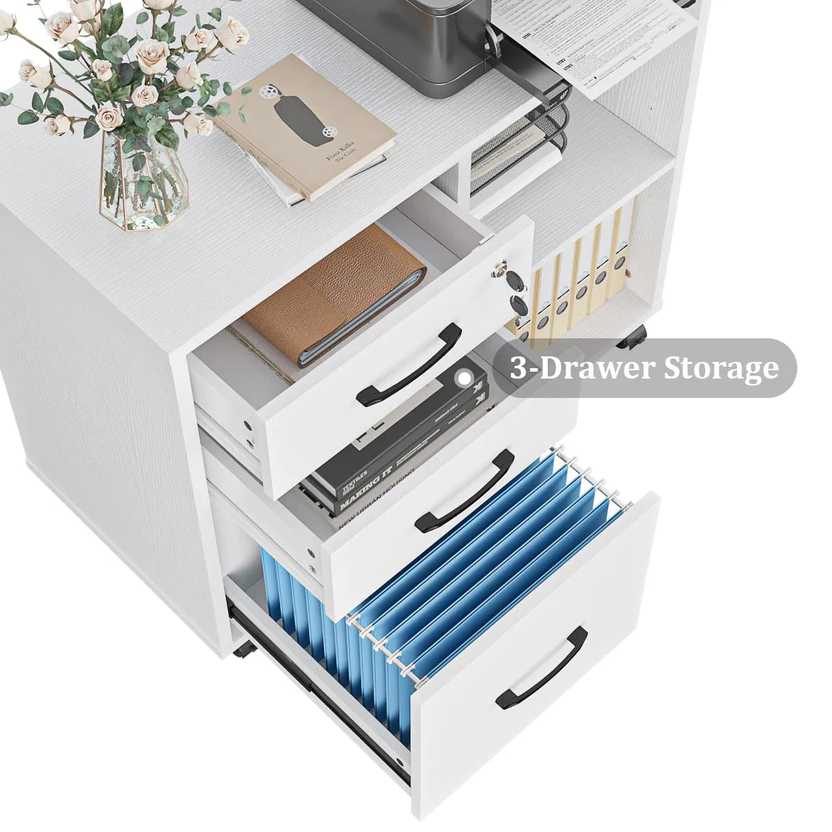 Panana 3 Drawer File Cabinets, Mobile Lateral Printer Stand