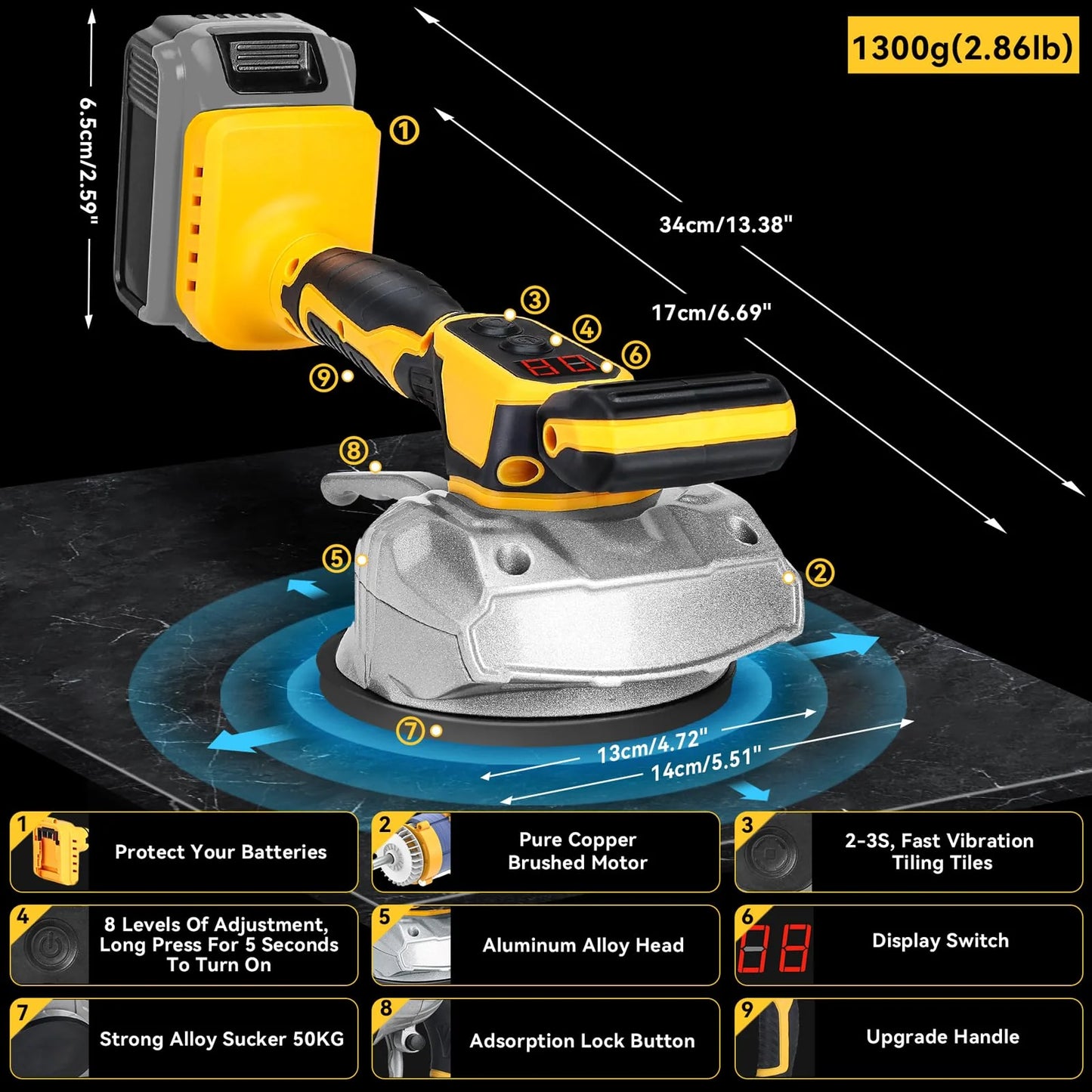 Ecarke Cordless Tile Vibration Leveling Machine