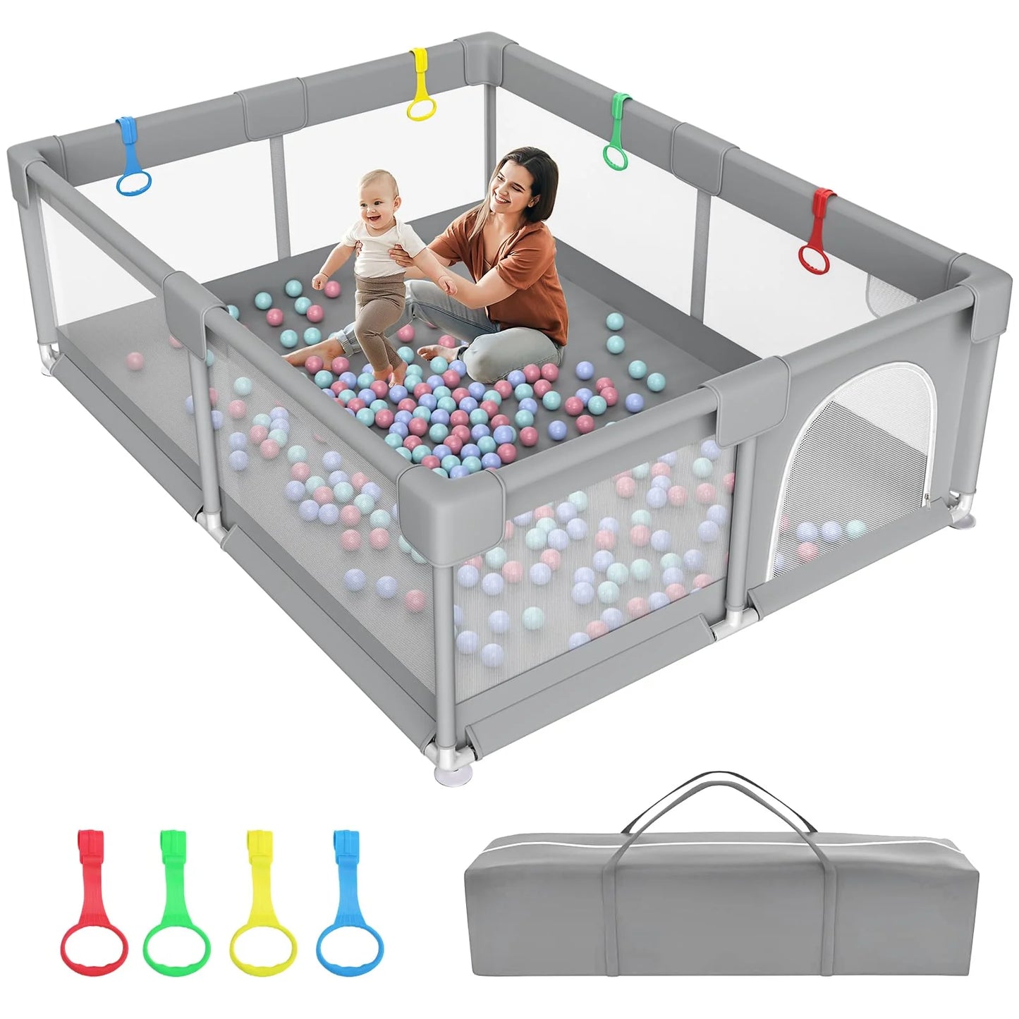 Zimmoo 79" ×71" Extra Large Baby Playpen with Zippered Door and Storage Bag