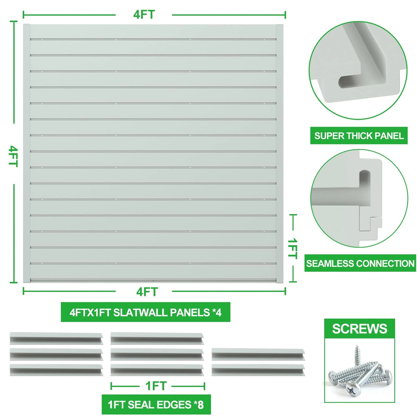 RELIANCER PVC Slat Wall Panels, 4ft by 4ft Garage Wall Organizer Storage System