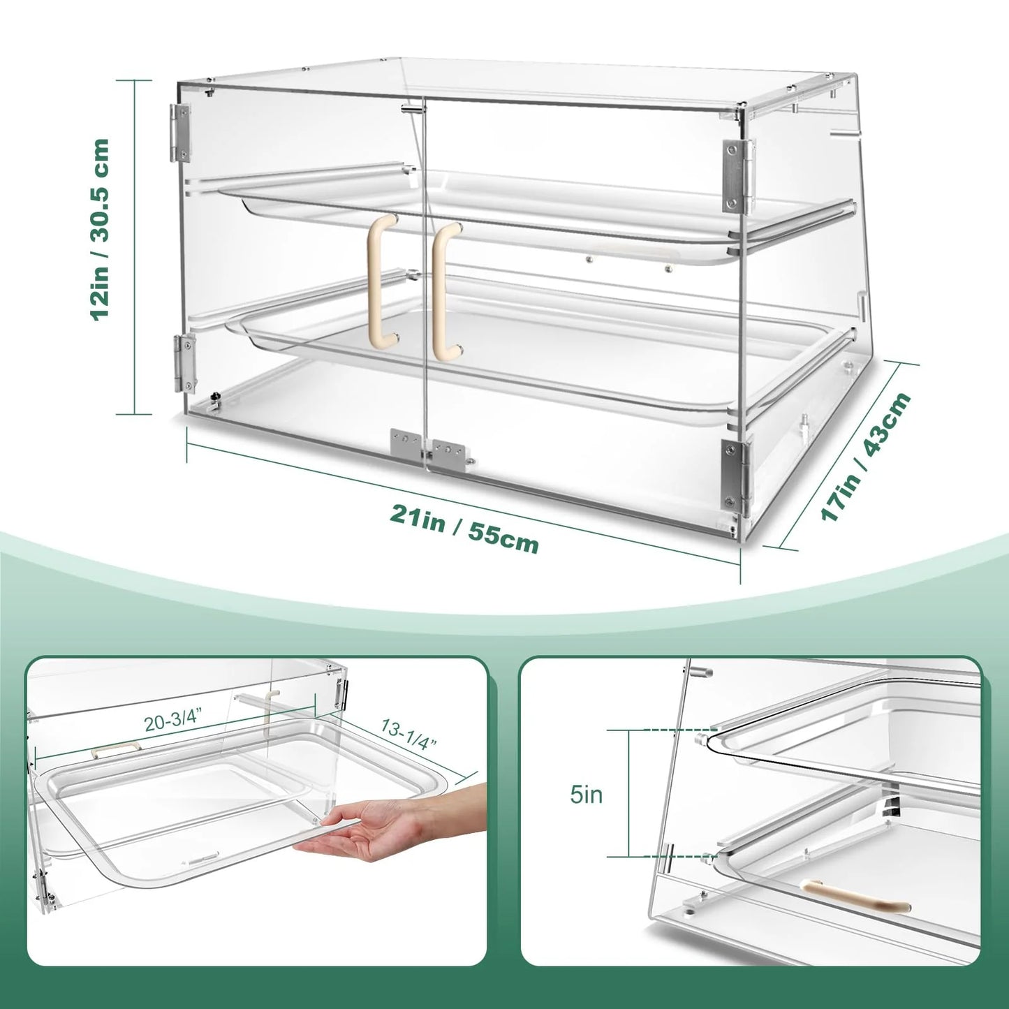 YBSVO 2 Tray Bakery Display Case with Front and Rear Doors