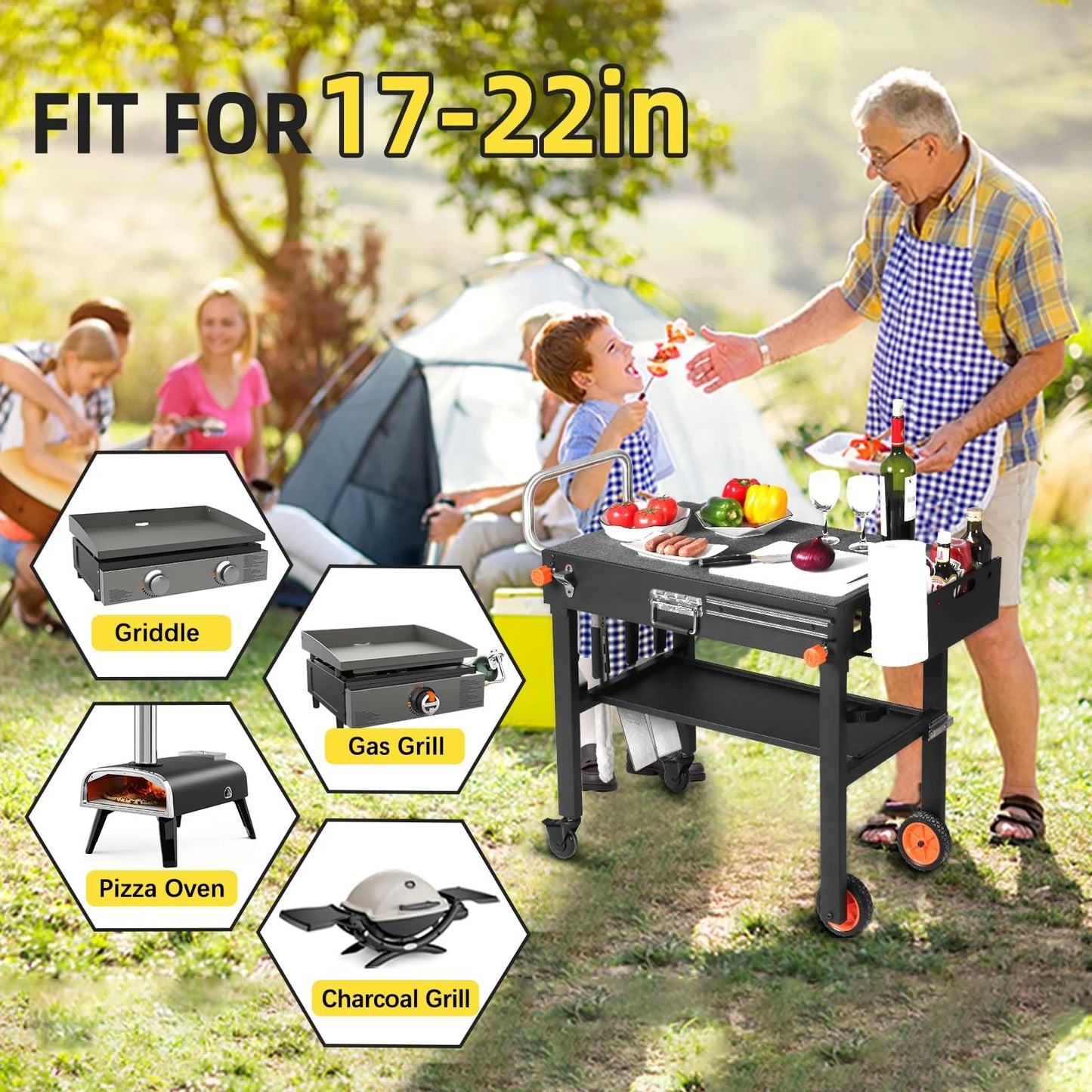 Yundasan Portable Outdoor Grill Table, 31"W x 17"D