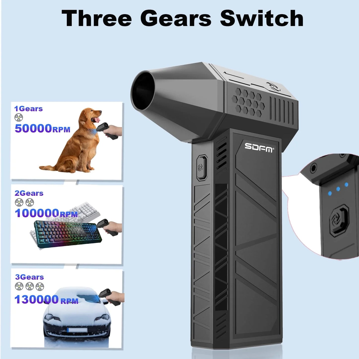 Electric Air Duster-3 Gear Adjustable 130000RPM Jet Blower