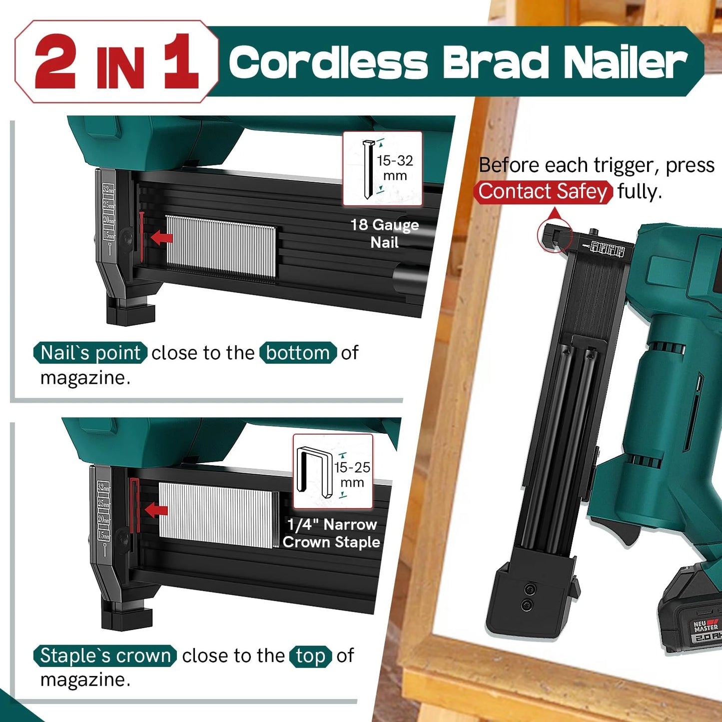 NEU MASTER Cordless Nail Gun Battery Powered