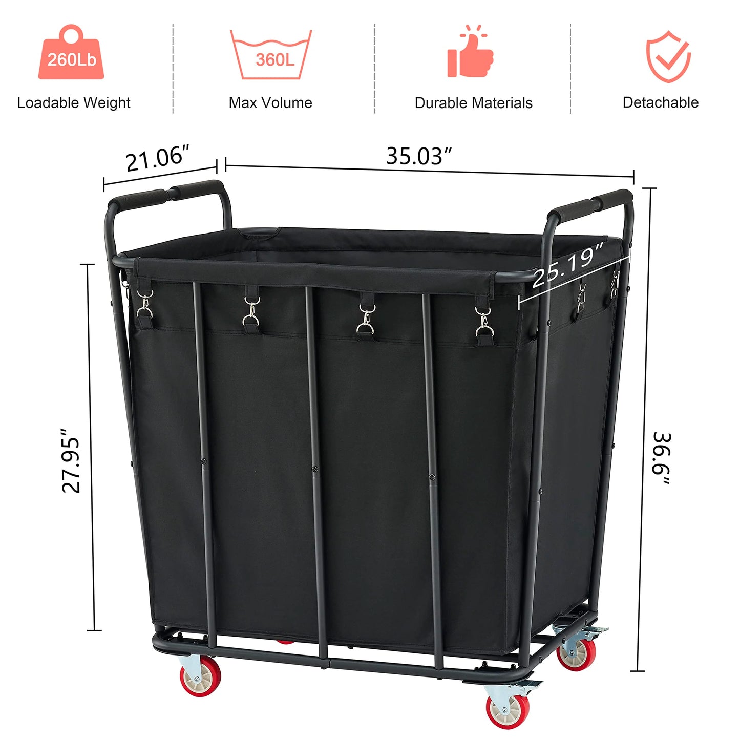 Hoctieon Large Rolling Laundry Hamper with Wheels