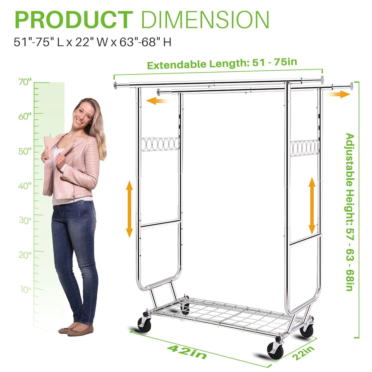 HOKEEPER Double Clothing Garment Rack with Shelves