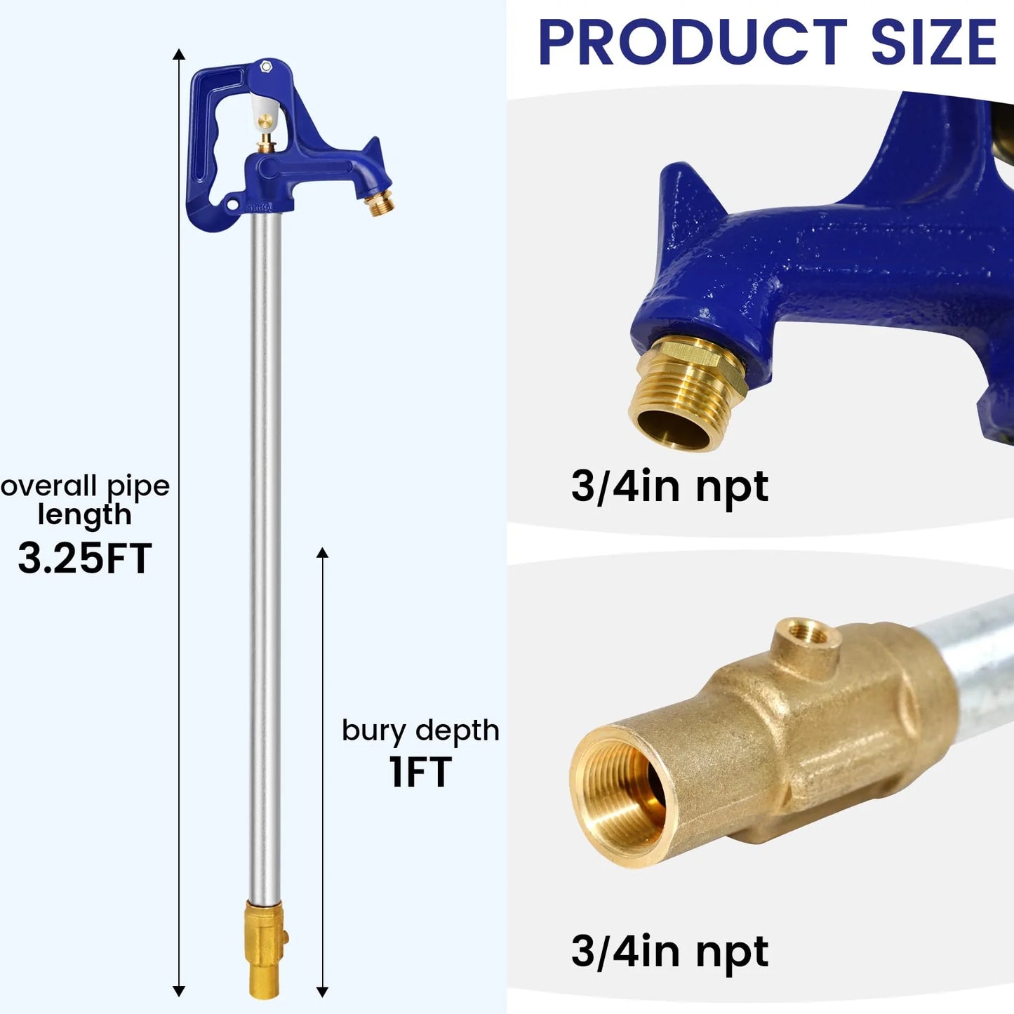 Ebusin 3ft Freezeless Frost Proof Hydrant for Yard