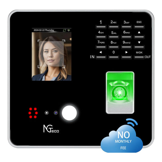 NGTeco Cloud Time Clock, WiFi Time Clocks with Face, Finger Scan