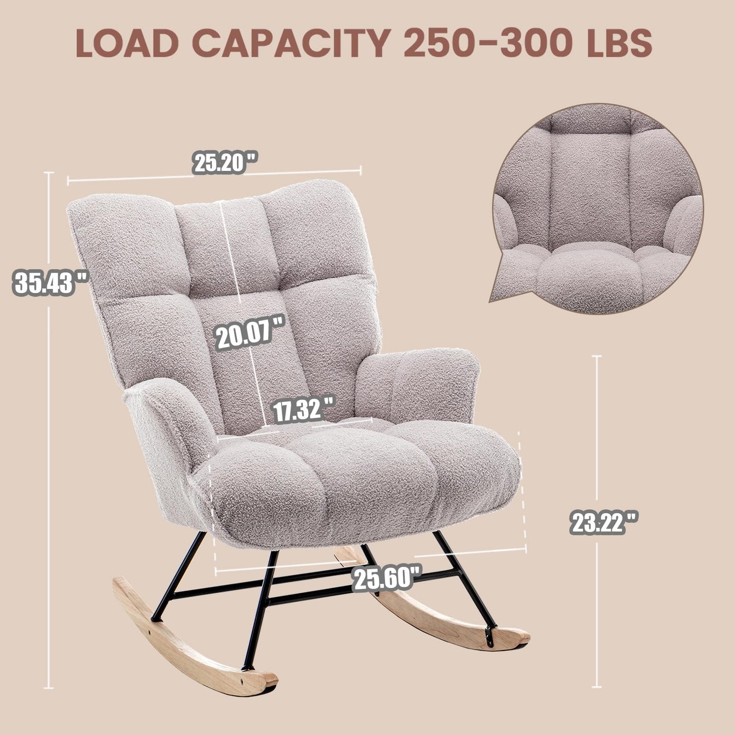 SAETSFEG Nursery Rocking Chair with High Backrest