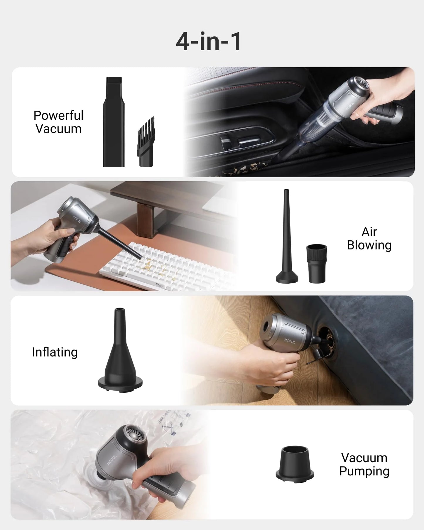 XCOOL Handheld Vacuum Cordless, 12000PA Car Vacuum Cleaner