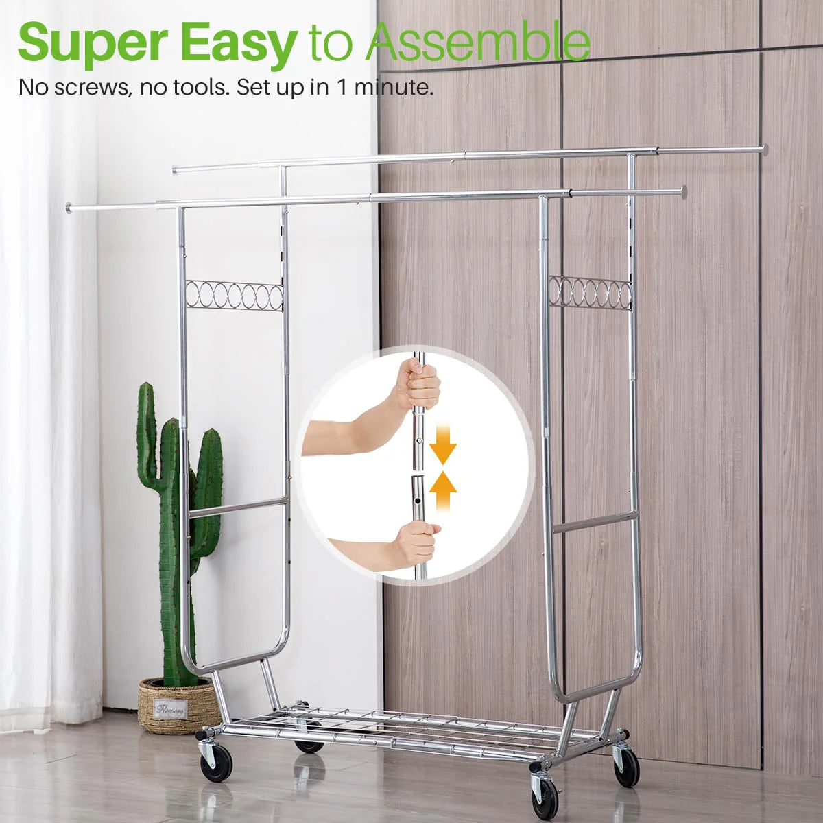 HOKEEPER Double Clothing Garment Rack with Shelves