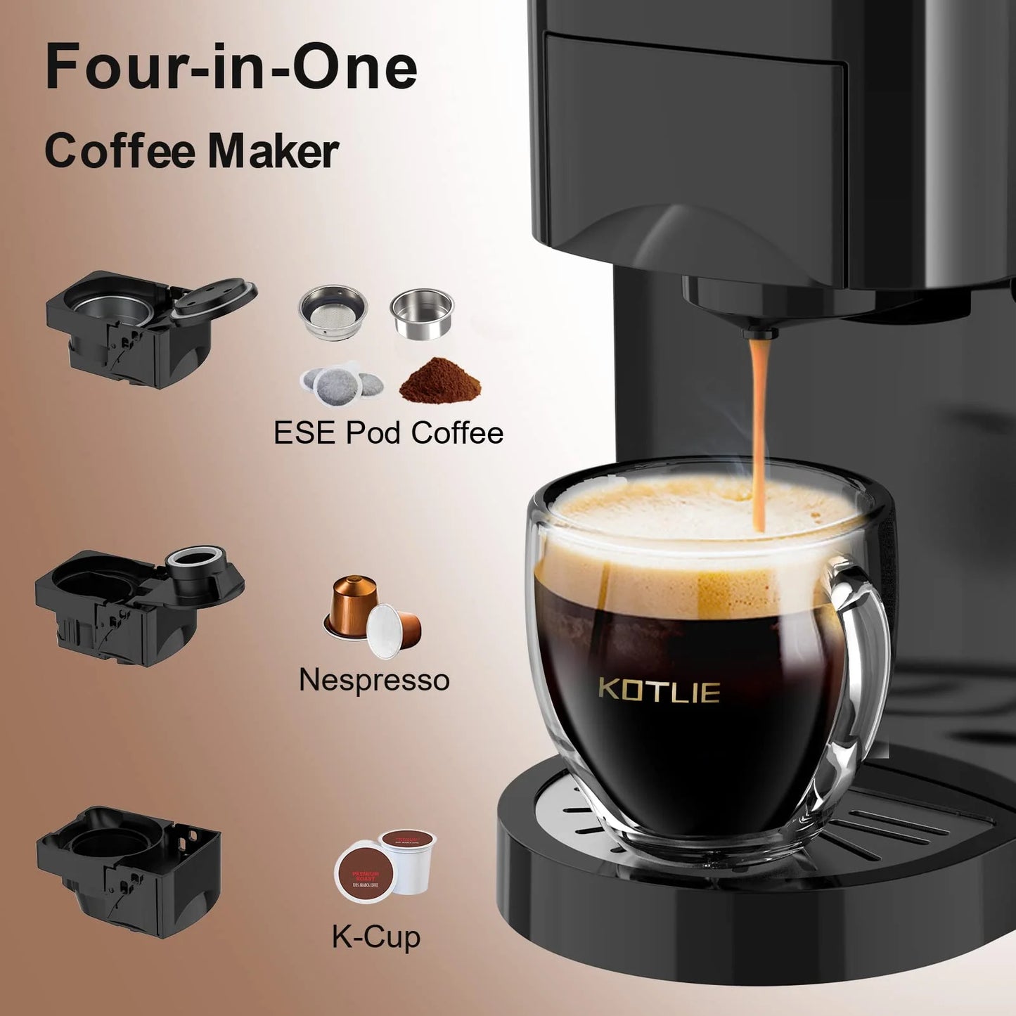 KOTLIE Single Serve Coffee Maker, 4 in 1 Espresso Machine