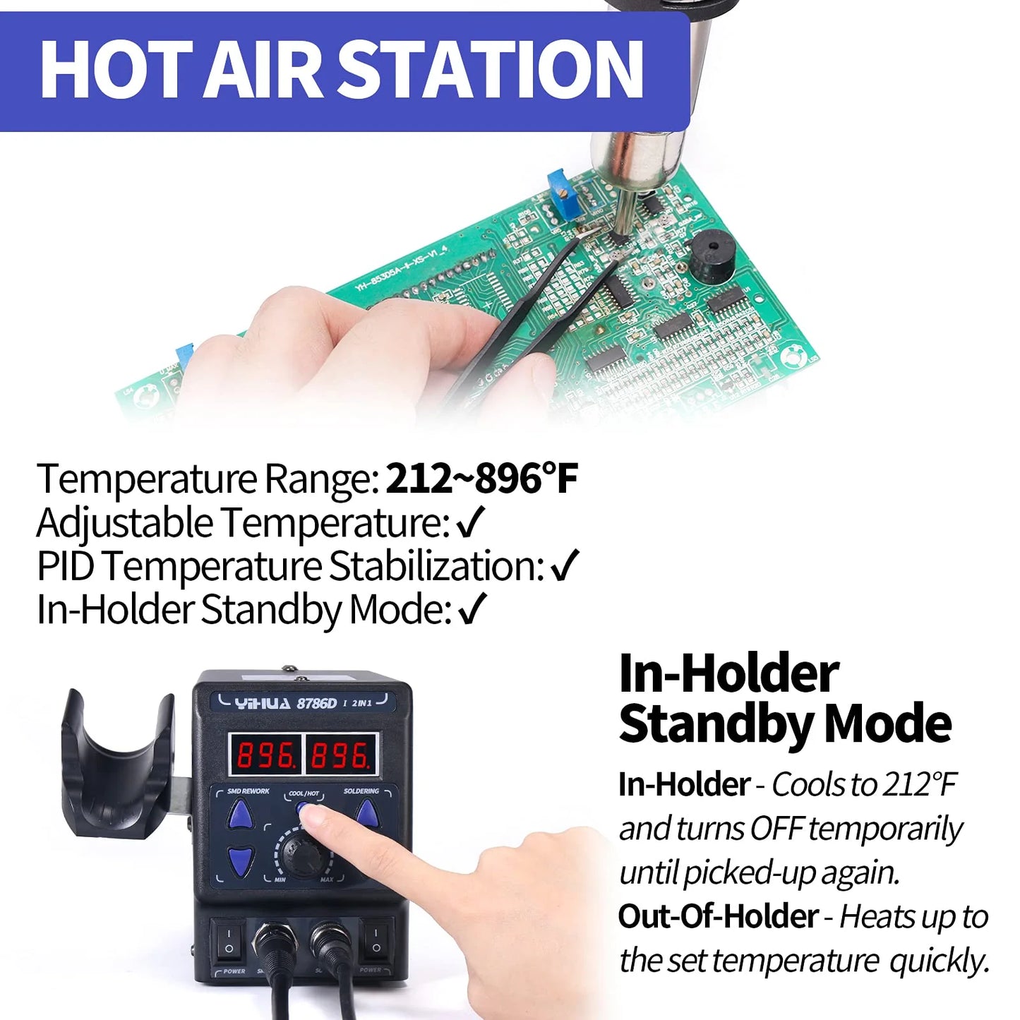 YIHUA 2 in 1 Hot Air Rework and Soldering Iron Station with °F /°C