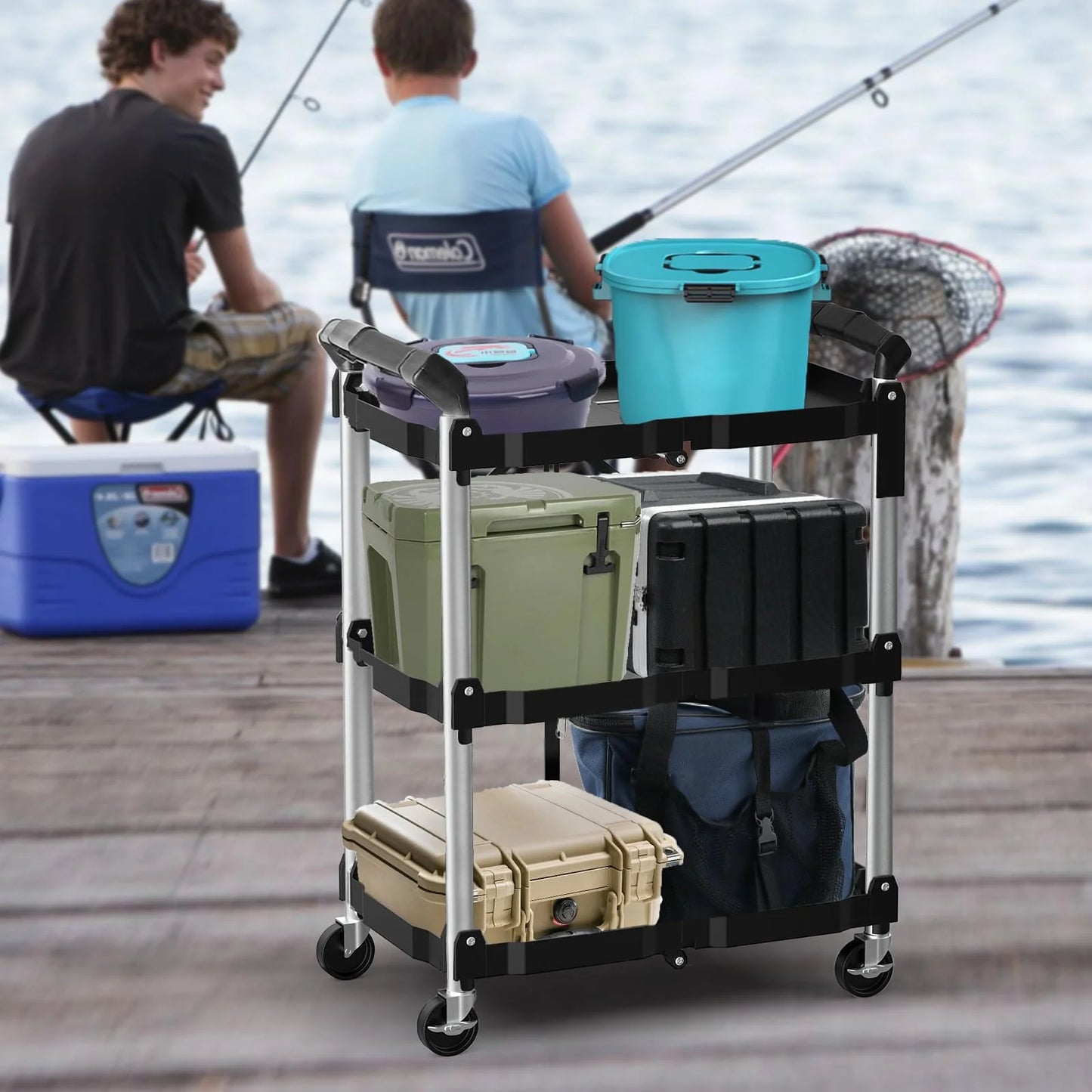 Himix 3 Tier Portable Folding Utility Rolling Tool Cart