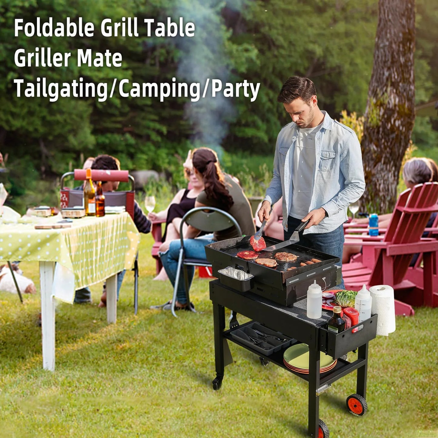 Yundasan Portable Outdoor Grill Table, 31"W x 17"D