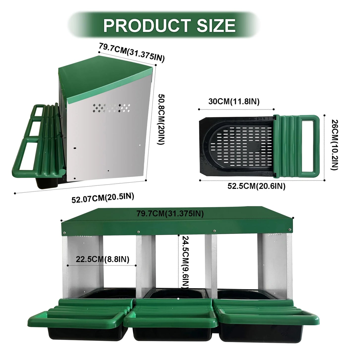 Eggluuz 3 Holes Roll Away Metal Chickens Egg Laying Nest Boxes