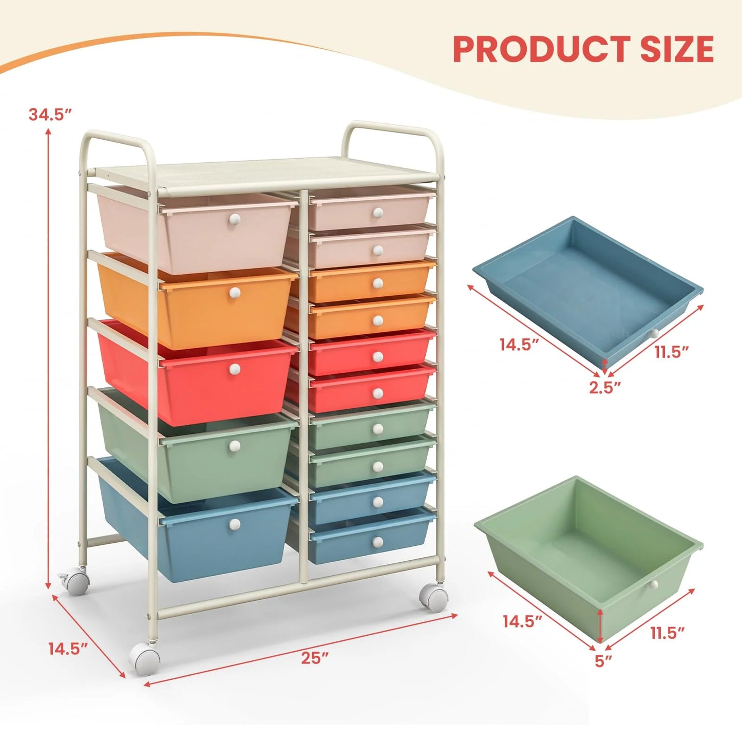 GOFLAME 15-Drawer Rolling Storage Cart