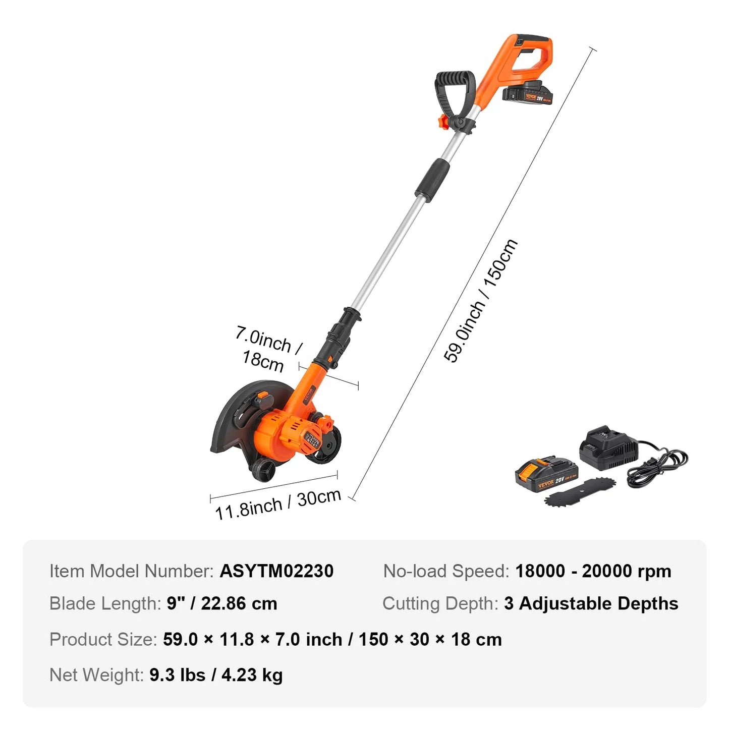 VEVOR Lawn Edger, 20V Battery Powered Cordless Edger